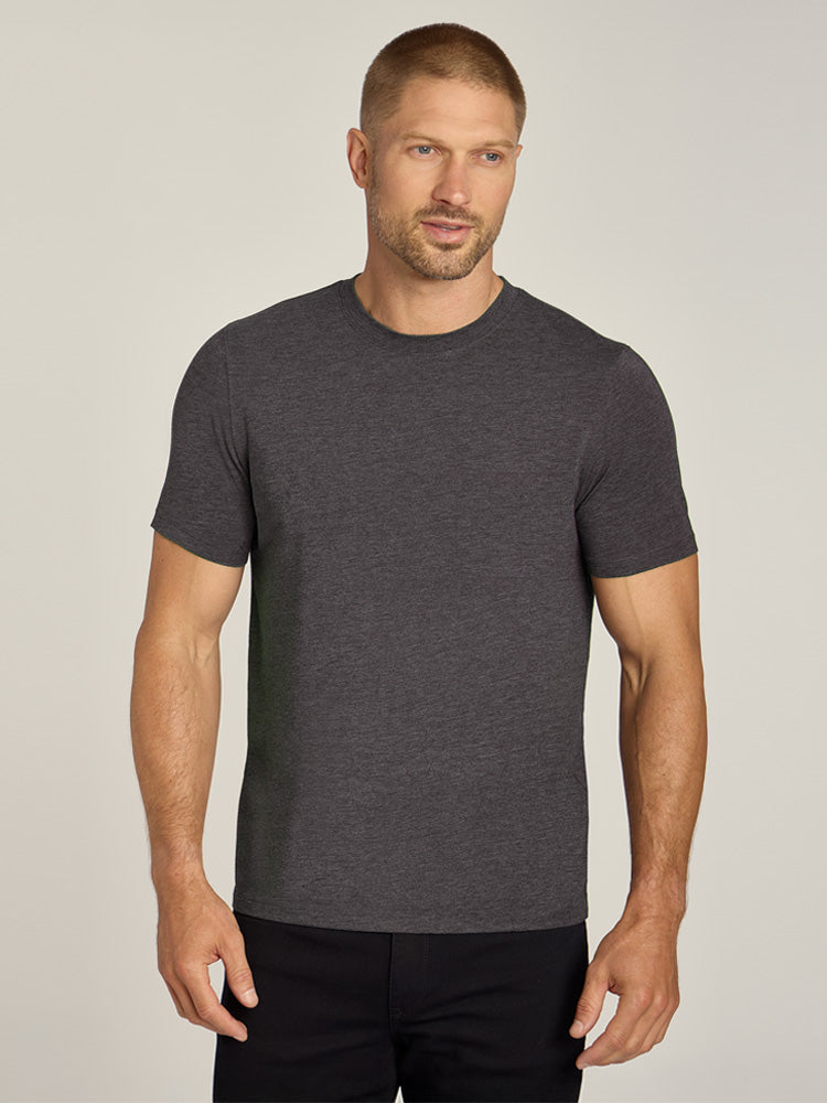 Men wearing Charcoal Heather Luxe Stretch Tee