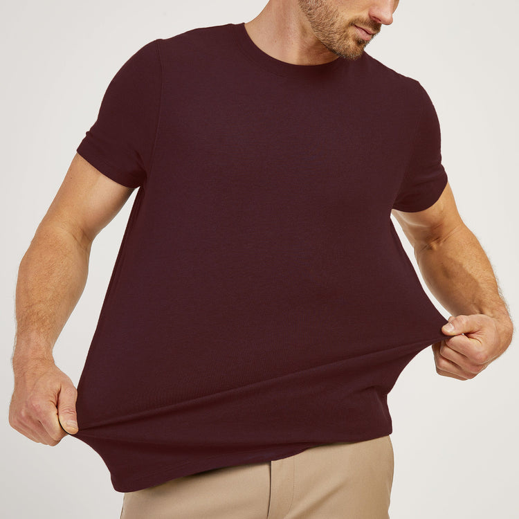 Men wearing Maroon Luxe Stretch Tee
