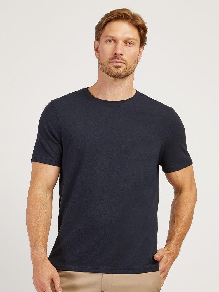Men wearing Navy Luxe Stretch Tee