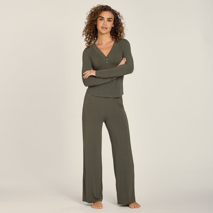 Women wearing Evergreen Lounge Wide Leg Pants