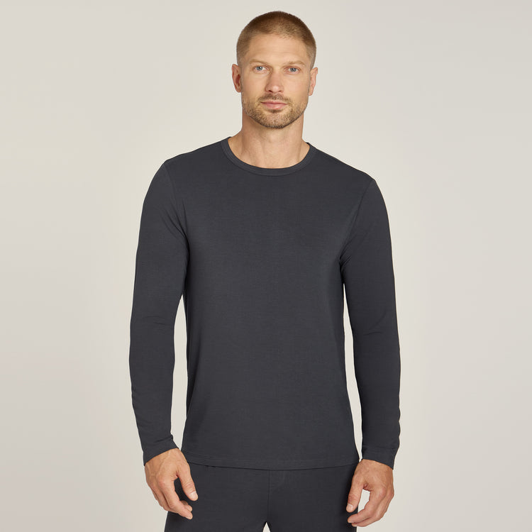 Men wearing Dark Gray Pajama Long Sleeve Crew Neck
