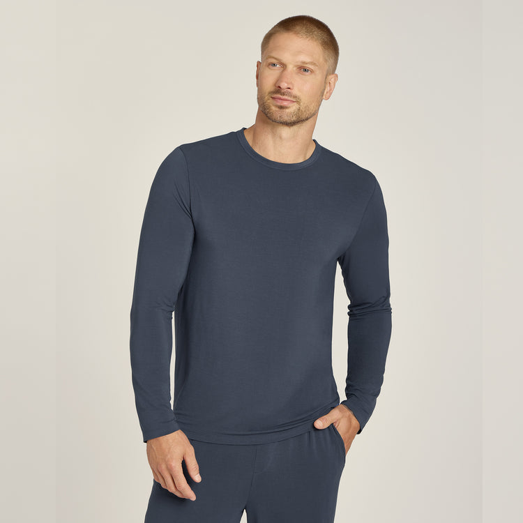 Men wearing Graphite Blue Pajama Long Sleeve Crew Neck