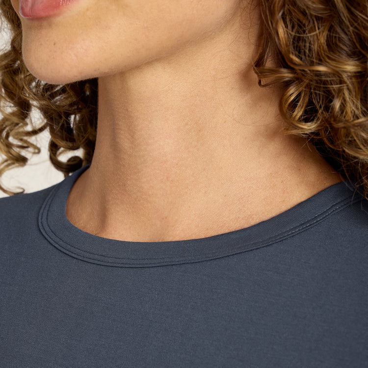 Women wearing Graphite Blue Pajama Long Sleeve Crew Neck