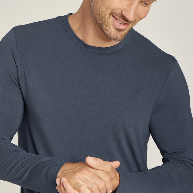 Men wearing Graphite Blue Pajama Long Sleeve Crew Neck