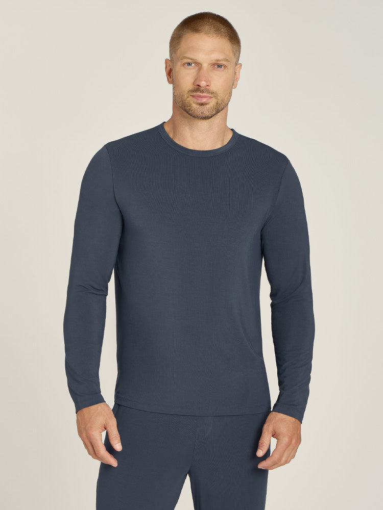 Men wearing Graphite Blue Pajama Long Sleeve Crew Neck