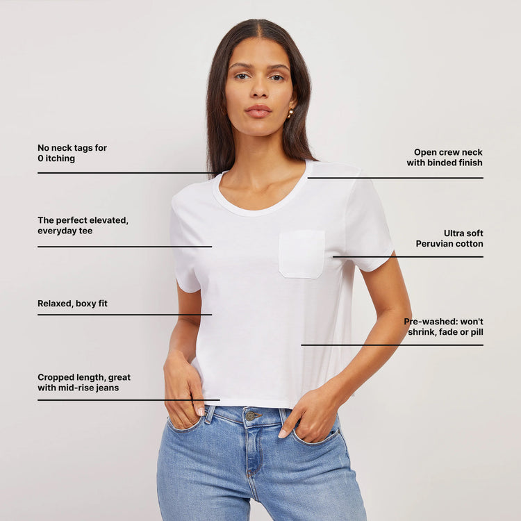 Women wearing White Everyday Cotton One Pocket Crew Tee