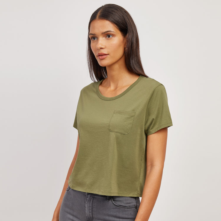 Women wearing Rosemary Everyday Cotton One Pocket Crew Tee