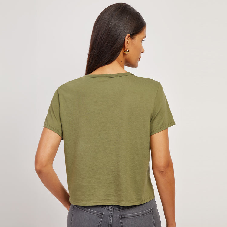 Women wearing Rosemary Everyday Cotton One Pocket Crew Tee