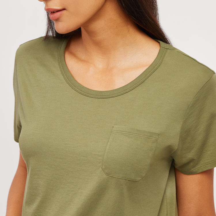 Women wearing Rosemary Everyday Cotton One Pocket Crew Tee