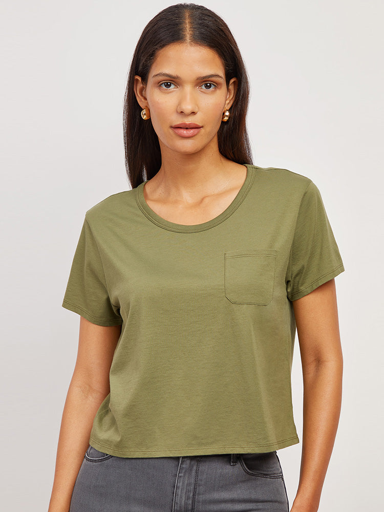 Women wearing Rosemary Everyday Cotton One Pocket Crew Tee