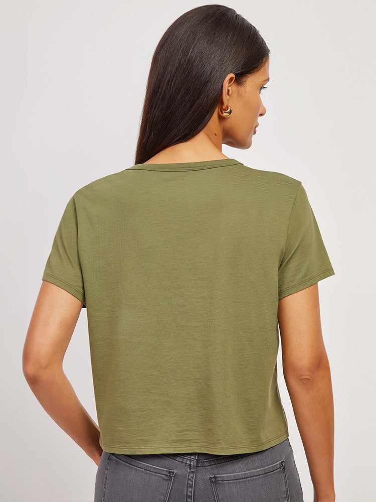 Women wearing Rosemary Everyday Cotton One Pocket Crew Tee