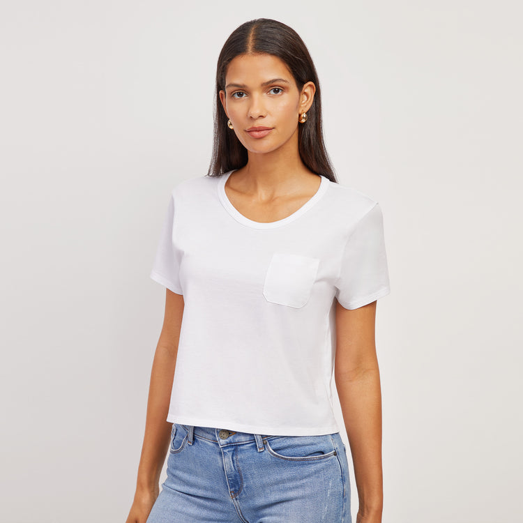Women wearing White Everyday Cotton One Pocket Crew Tee