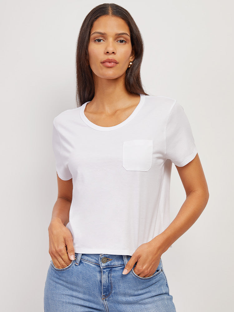 Women wearing White Everyday Cotton One Pocket Crew Tee