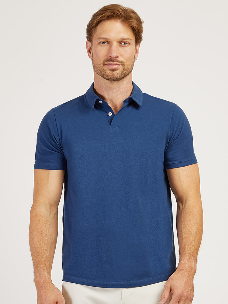 Men wearing Baltic Blue Jersey Sueded Polo