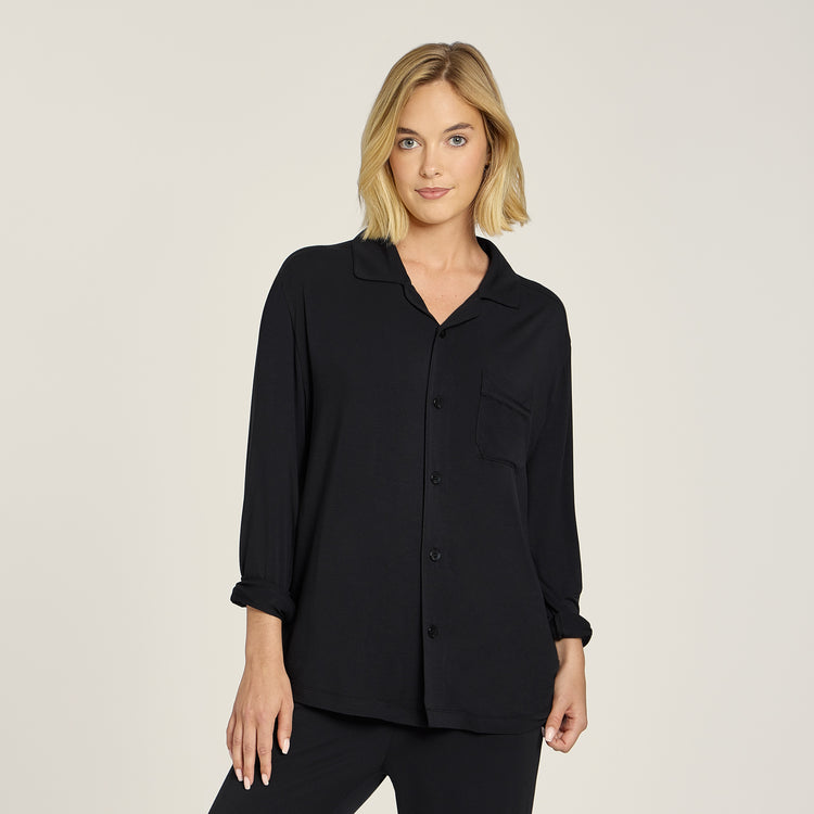 Women wearing Black Pajama Shirt