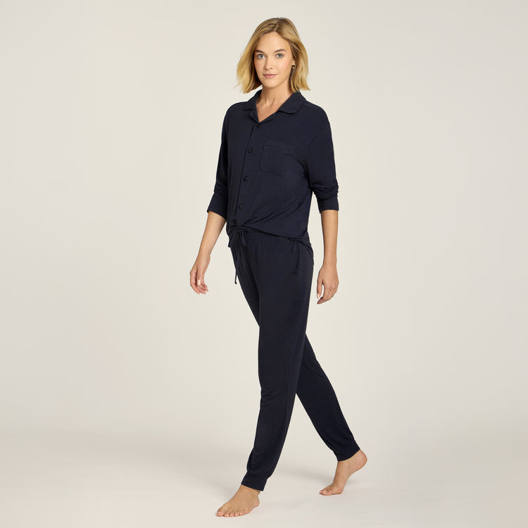 Women wearing Navy Pajama Shirt