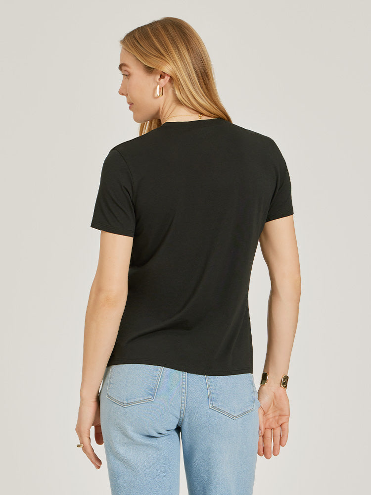 Women wearing Black Relaxed Crew Marcy Tee