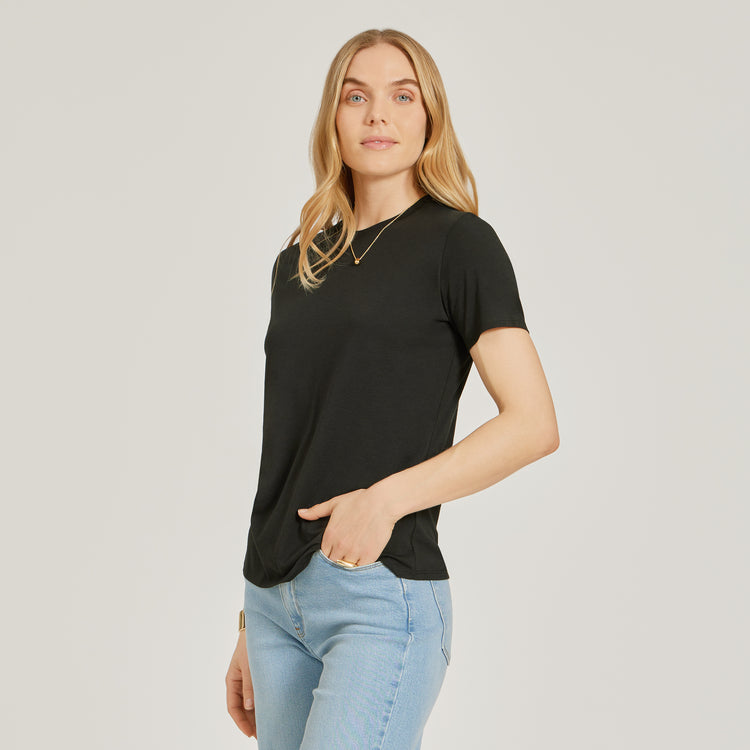 Women wearing Black Relaxed Crew Marcy Tee