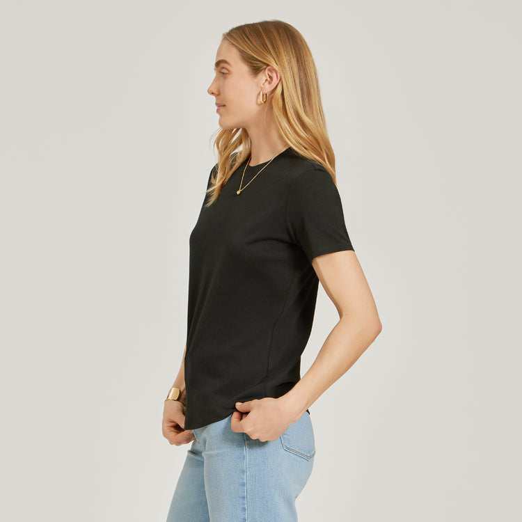 Women wearing Black Relaxed Crew Marcy Tee