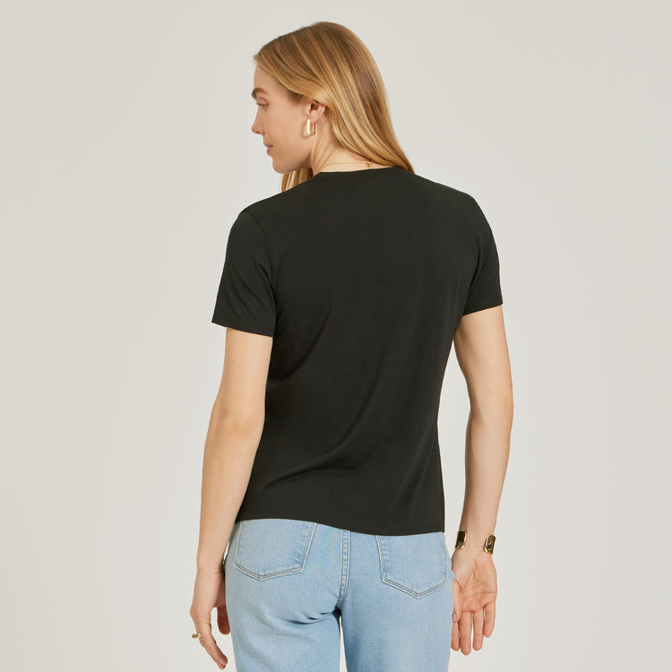Women wearing Black Relaxed Crew Marcy Tee