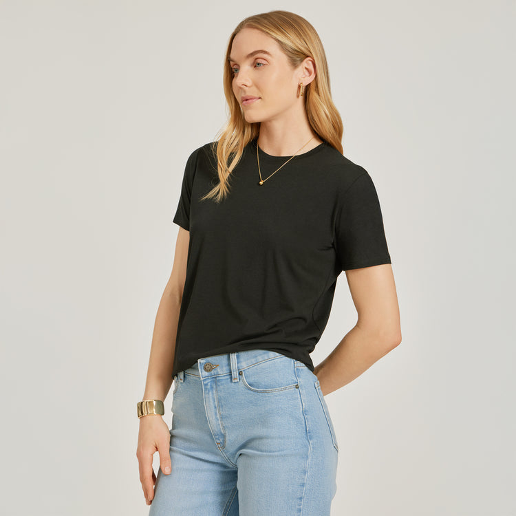 Women wearing Black Relaxed Crew Marcy Tee