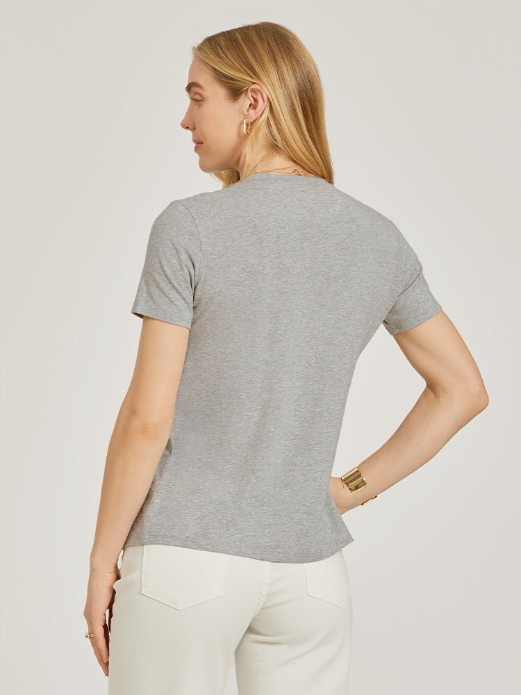 Women wearing Gris jaspeado Relaxed Crew Marcy Tee