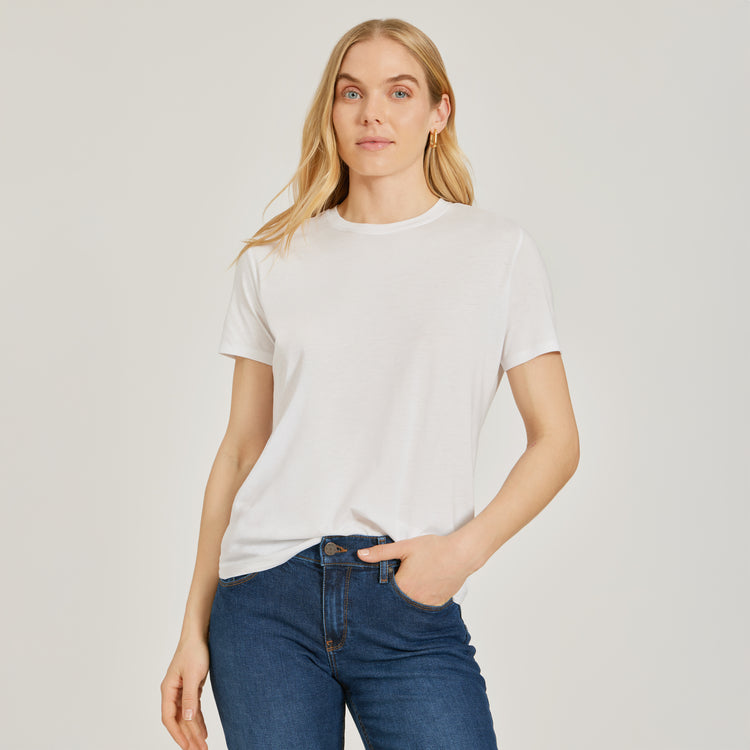 Women wearing White Relaxed Crew Marcy Tee
