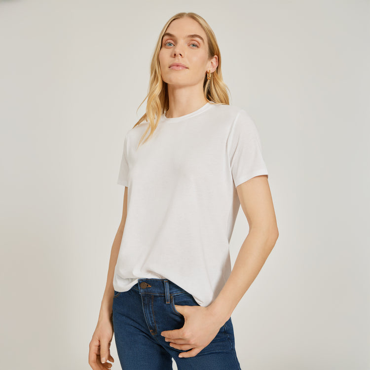 Women wearing White Relaxed Crew Marcy Tee