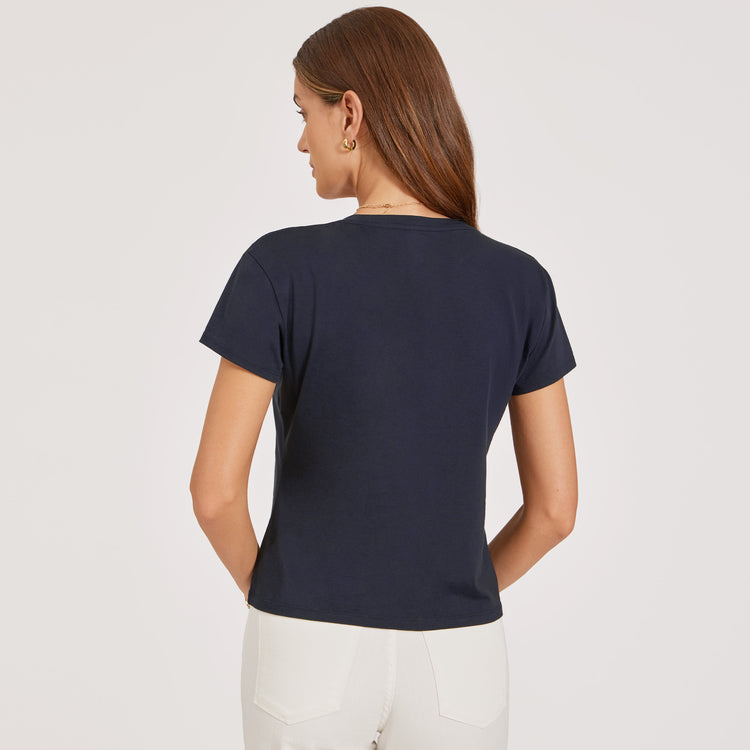 Women wearing Navy Everyday Cotton Relaxed V-Neck Tee