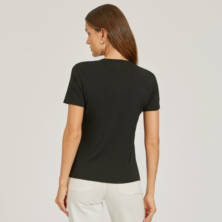 Women wearing Black Relaxed V-Neck Marcy Tee