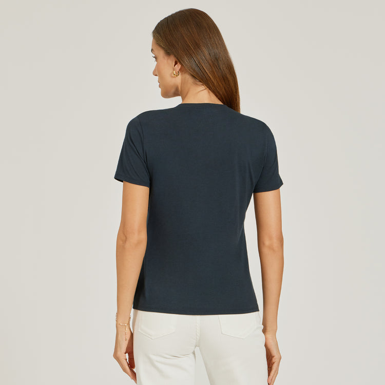 Women wearing Azul marino Relaxed V-Neck Marcy Tee