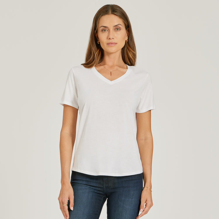 Women wearing White Relaxed V-Neck Marcy Tee