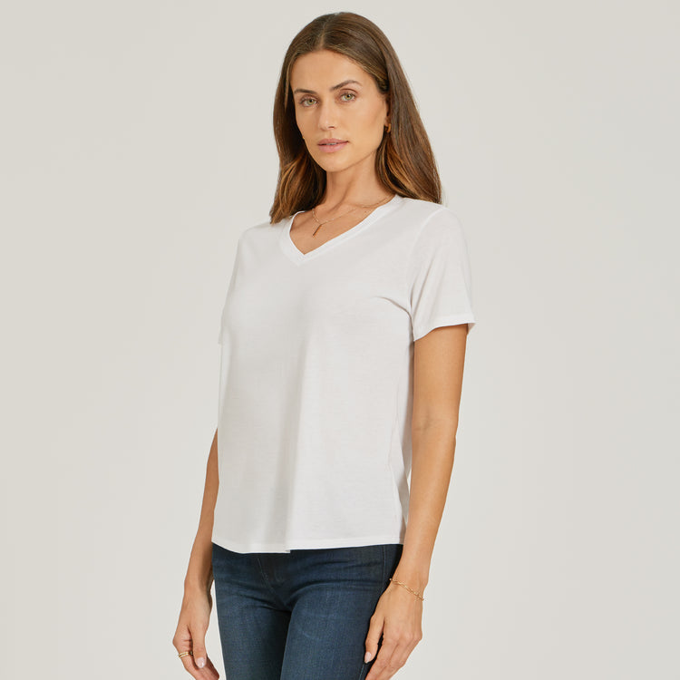 Women wearing White Relaxed V-Neck Marcy Tee