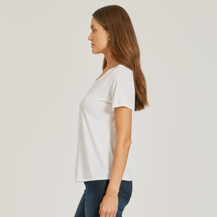 Women wearing White Relaxed V-Neck Marcy Tee