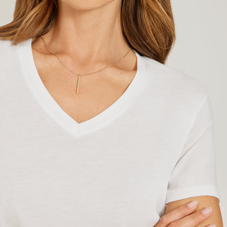 Women wearing White Relaxed V-Neck Marcy Tee