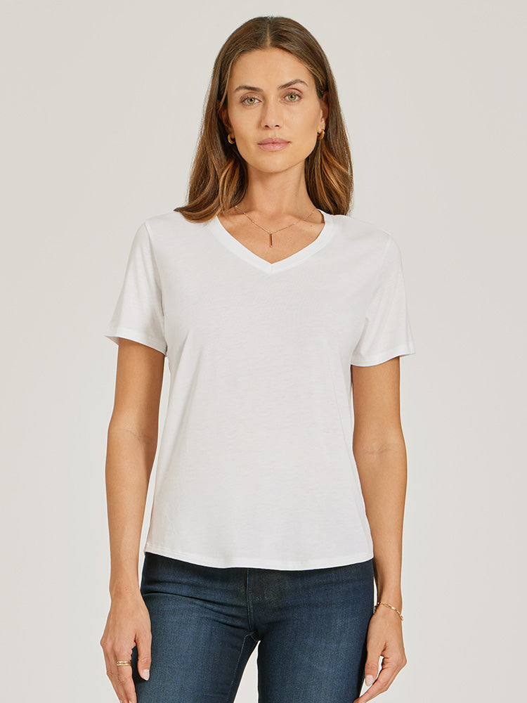 Women wearing White Relaxed V-Neck Marcy Tee