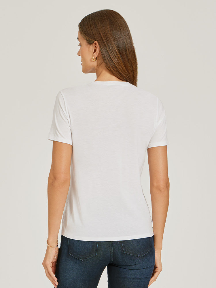 Women wearing White Relaxed V-Neck Marcy Tee