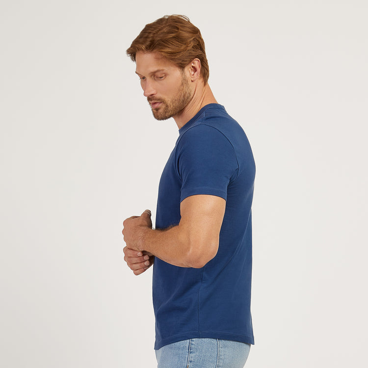 Men wearing Baltic Blue Curved Hem Driggs Tee