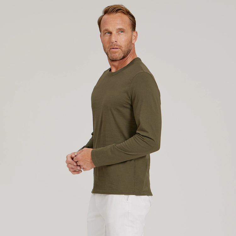 Men wearing Dark Moss Long Sleeve Crew Tee Driggs