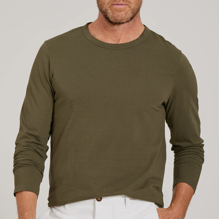 Men wearing Dark Moss Long Sleeve Crew Tee Driggs