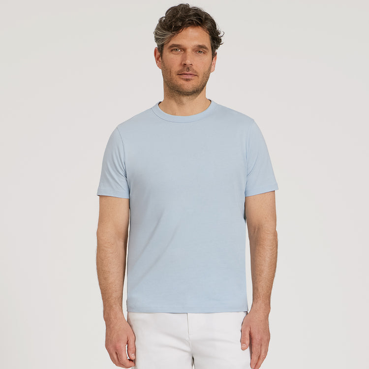 Men wearing Ice Blue Classic Crew Driggs Tee