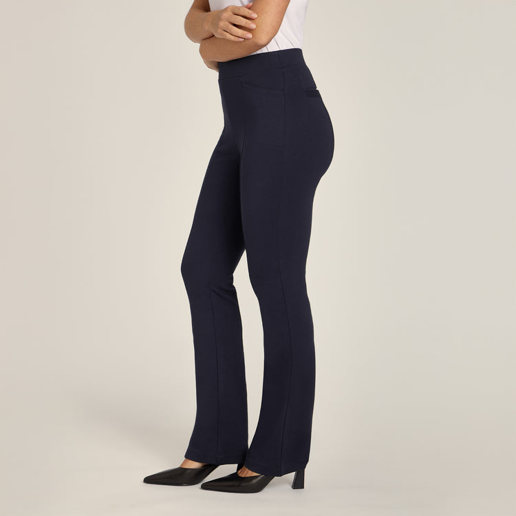 Women wearing Navy Slim Knit Pant