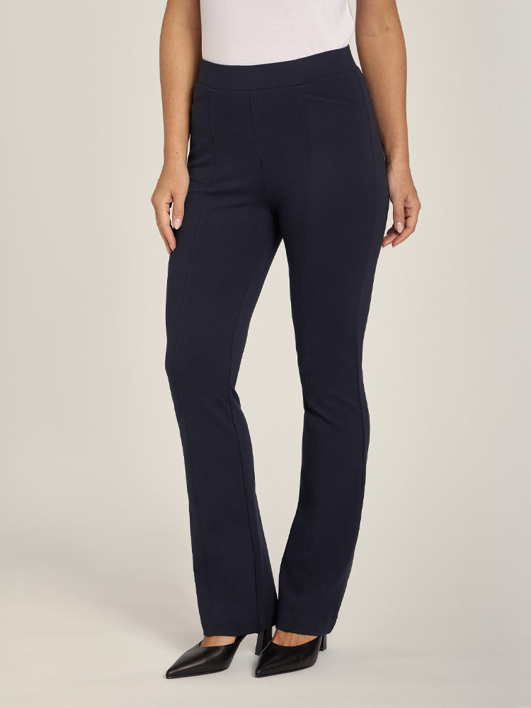 Women wearing Navy Slim Knit Pant