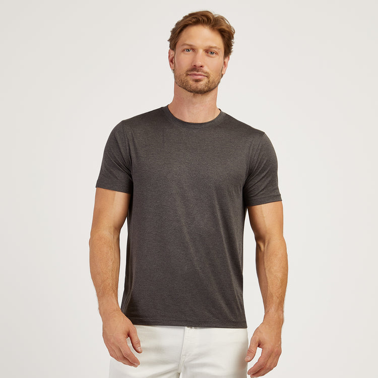 Men wearing Charcoal Heather Tech Tee
