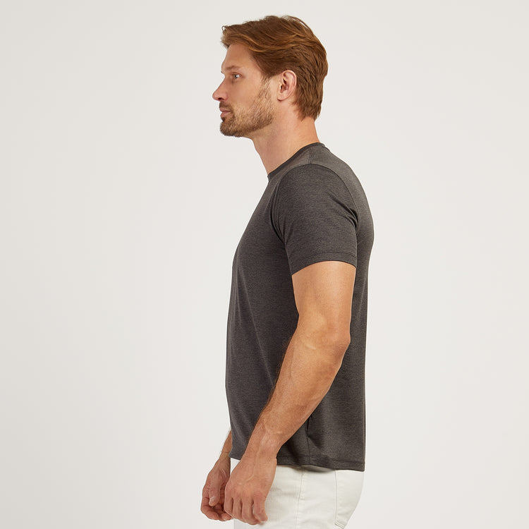 Men wearing Charcoal Heather Tech Tee