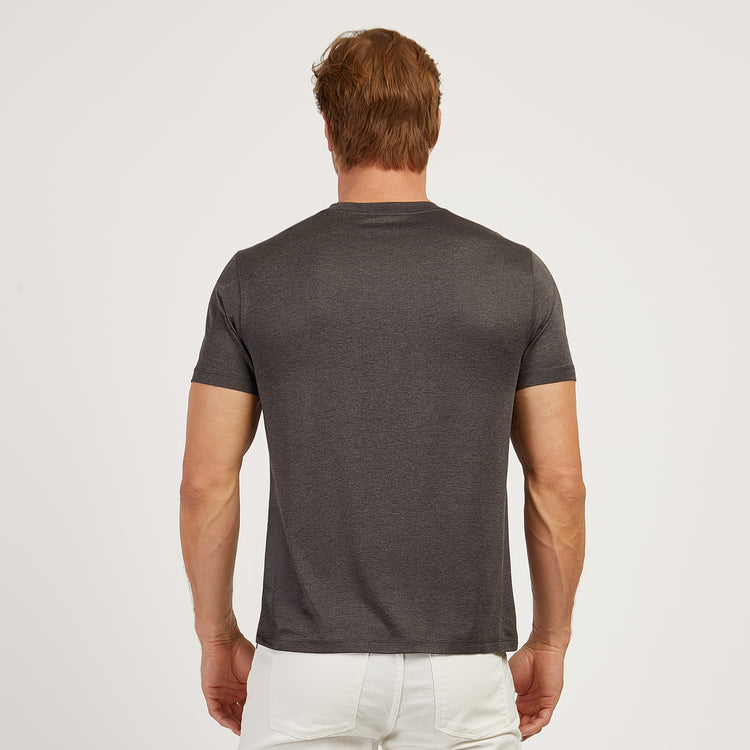 Men wearing Charcoal Heather Tech Tee