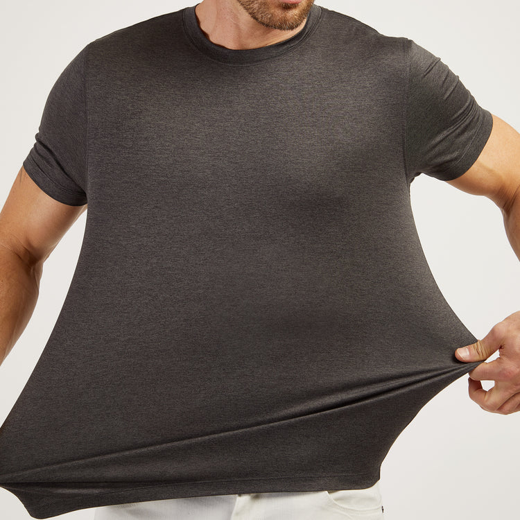 Men wearing Charcoal Heather Tech Tee