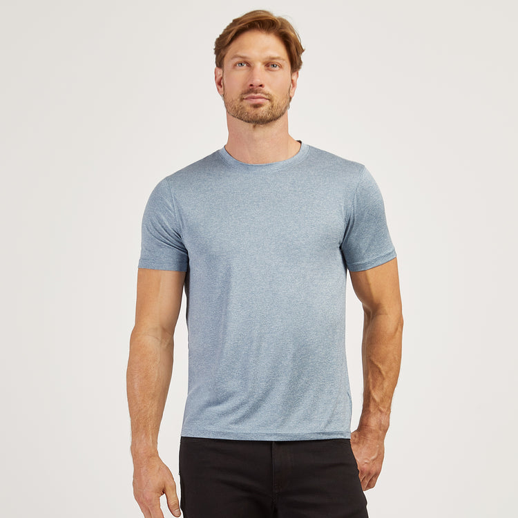 Men wearing Sky Blue Heather Tech Tee