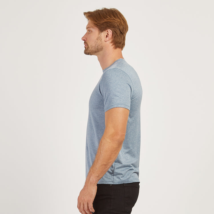 Men wearing Sky Blue Heather Tech Tee