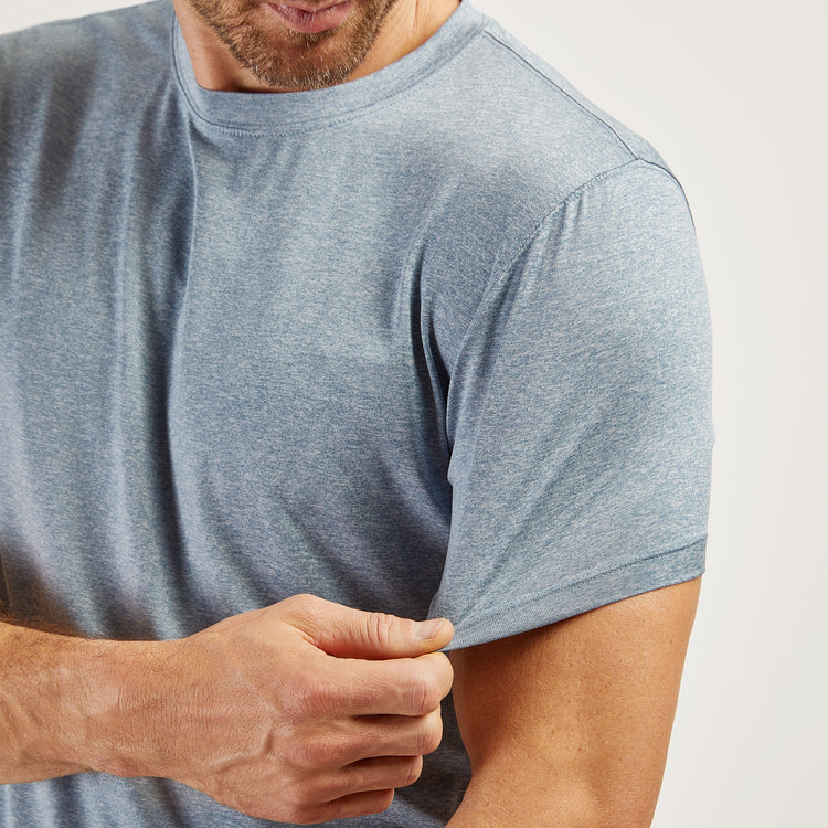 Men wearing Sky Blue Heather Tech Tee